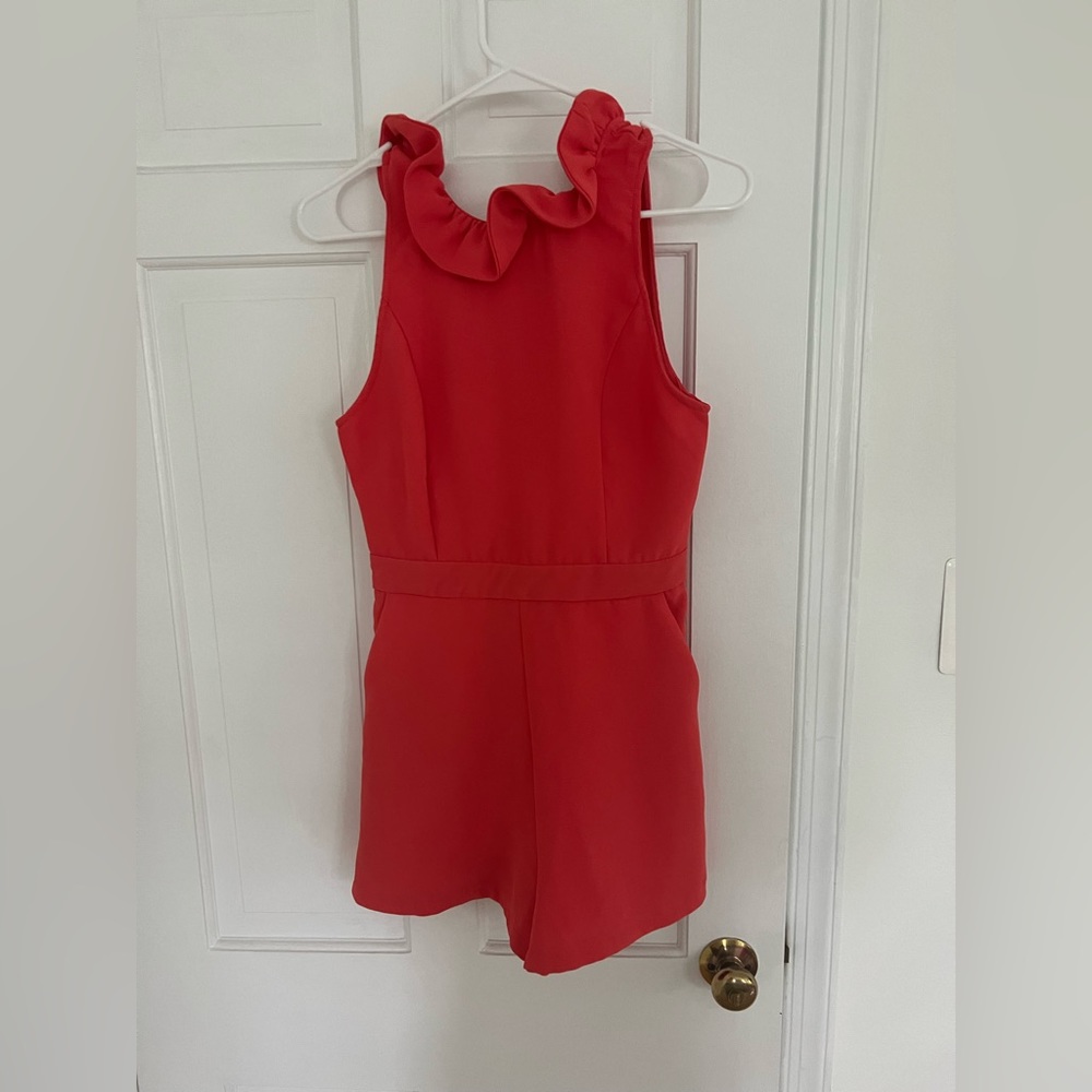 Ruffle Collar Romper, Poppy (Orange), Size Small